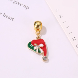 Christmas Santa hat charm with red green enamel and rhinestones for DIY jewelry making