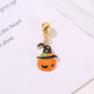 Halloween pumpkin charm with wizard hat made of orange enamel and gold finish