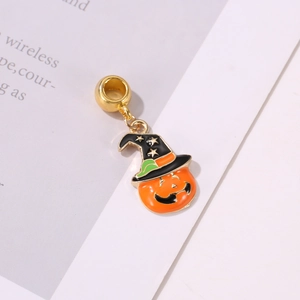 Halloween pumpkin charm with black wizard hat and gold stars for DIY jewelry