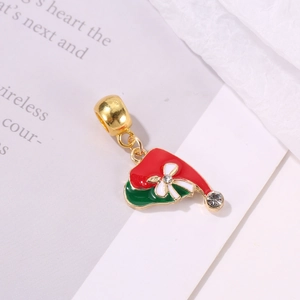Christmas hat heart charm with red green enamel and rhinestones for DIY jewelry making