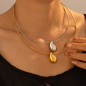 Minimalist Stainless Steel Water Drop Pendant Necklace For Women Polished Large Teardrop Snake Chain Punk Fashion Jewelry Gift