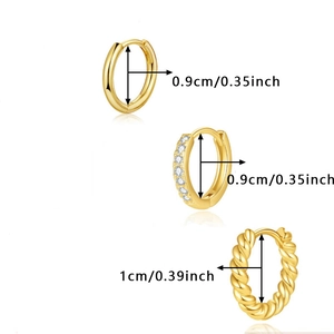 Detaillierte Größenangaben für das 3er-Set goldene Creolen mit gedrehtem Design