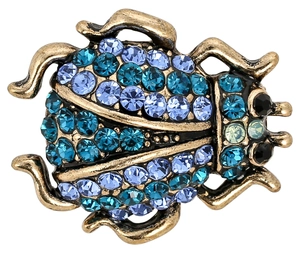 Broche scarabée exquise avec strass dégradés bleus sur base en alliage doré