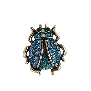 Broche Scarabée Vintage Alliage Doré Strass Bleu Dégradé Épingle De Revers Insecte Bijoux Cadeau Pour Femme