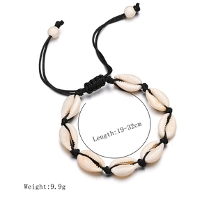 Handmade woven natural white shell bracelet for beach style with adjustable black cord