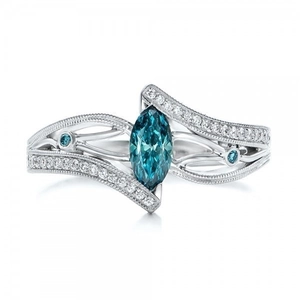 Bague de Mariage de Luxe en Alliage Topaze Bleu Aigue-Marine pour Femme Bague de Fiançailles Vintage Coupe Marquise Bijoux