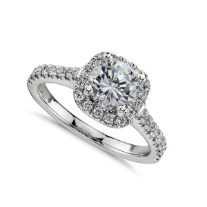 Anello di fidanzamento classico halo con zirconi cubici pavé in finitura oro bianco