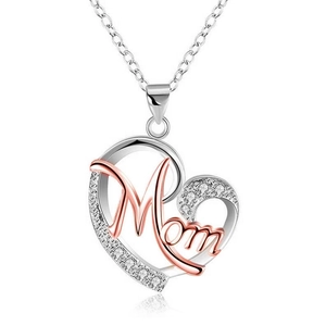 Collier Pendentif Cœur Lettre Mom en Cuivre Plaqué Or et Zircone Vintage Bijoux Commémoratifs Cadeau de Fête des Mères pour Femme