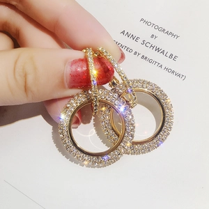 Pendientes de Aro Doble de Estrás de Lujo para Mujer Redondos Geométricos Pavé de Diamantes Pendientes Colgantes Aleación Joyería de Moda Regalo