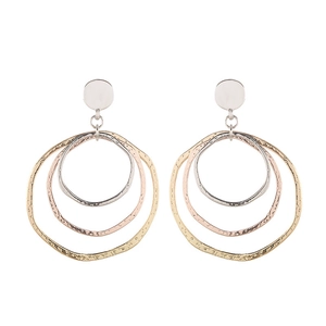 Irregular Hammered Triple Hoop Earrings Alloy Retro Gold Silver Rose Gold Geometric Circle Earrings Women Fashion Jewelry