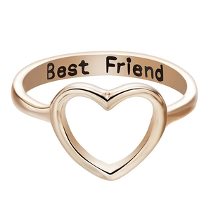 Hollow Heart Best Friend Engraved Alloy Ring Gold Silver Plated Minimalist Heart Shaped Friendship Jewelry For Women