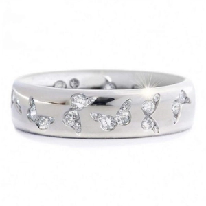Bague papillon en argent étincelante avec pierres de zircone multicolores et large anneau