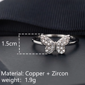Minimalistischer Schmetterlingsring mit Zirkonia-Mikropavé für Damen, Silber