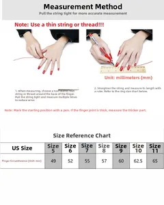 Size guide for tiger eye rings showing finger measurement steps and US size chart