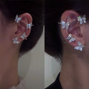 Sparkling Butterfly Ear Cuffs Non-Pierced Rhinestone Inlaid Alloy Earrings For Women Fairy Style Elegant Jewelry Gift