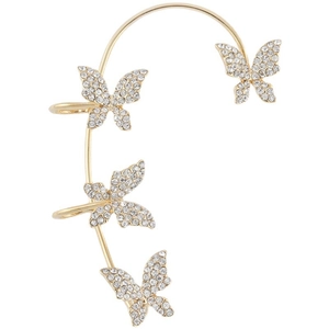 Sparkling butterfly ear cuff with rhinestones in gold finish for non-pierced ears