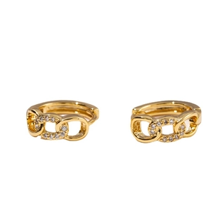 Chic 18K gold plated copper huggie earrings featuring interlocking pave zircon chain links
