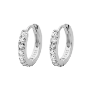 Polished S925 sterling silver hoop earrings with sparkling white cubic zirconia stones