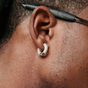 Hip Hop Hoop Earrings For Men Pavé Zirconia Copper Round Stud Earrings With Silver Earring Post Street Fashion Jewelry