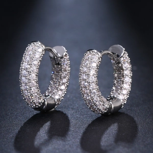Men's hip-hop style silver hoop earrings with iced out cubic zirconia micro-pave setting
