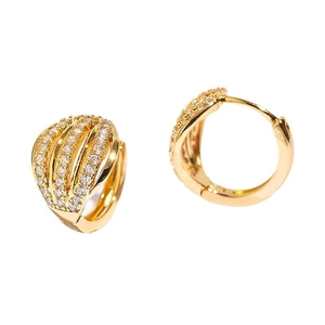 Élégantes boucles d'oreilles créoles dorées 18K en forme de coquille serties de zircons S925