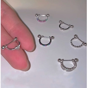 Silver stainless steel ear cartilage rings with colorful zircon and screw ball back