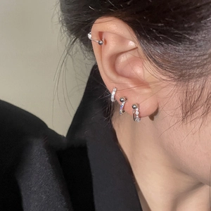 Set of silver screw back earrings with crystal hoops and colorful stone cartilage studs