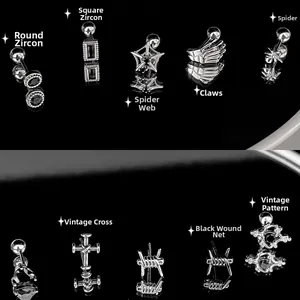 Collezione orecchini punk gothic argento con zirconi, artigli di teschio e croci