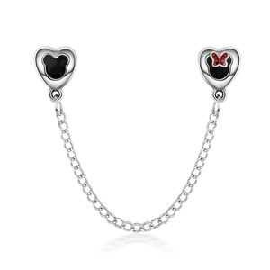 Catena di sicurezza in argento S925 per bracciali con ciondoli Mickey e Minnie cuore