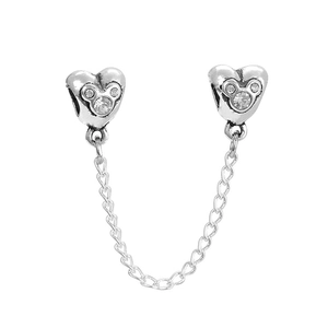 Catena di sicurezza in argento S925 con ciondoli a cuore e motivi di Topolino