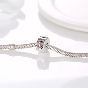 Charm cuore in argento con cristalli rosa per bracciale fai-da-te a maglia snake