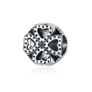 Retro Alloy Hollow Four-Leaf Clover Heart DIY Charm Bead Silver Tone Ethnic Jewelry Accessory For Snake Chain Bracelet