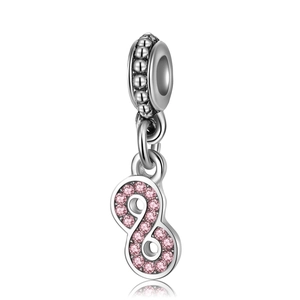 Infinity symbol pendant in silver metal with sparkling pink crystals for DIY jewelry