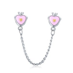 Catena di sicurezza con corona a cuore rosa per bracciali fai da te in argento