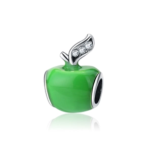 Charm pomme verte en émail avec feuilles en zircone pour bracelets et colliers DIY
