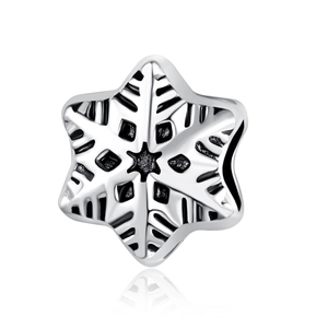 Silberne Schneeflocken-Perle für DIY-Armbänder mit fein gravierten schwarzen Mustern