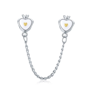 Catena di sicurezza in argento S925 a cuore con smalto bianco e cuore in oro