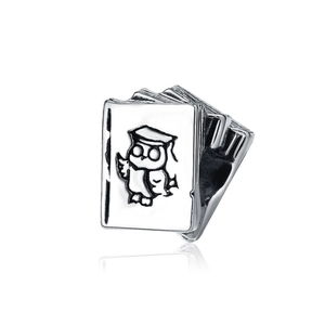 Cuentas de Charm de Búho y Libro de Aleación para Pulsera DIY Regalo de Graduación Color Plata Vintage Patrón de Estudio