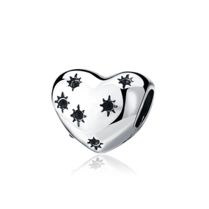 Poliertes Herz-Charm aus Silber mit Sternenmuster für modulare Charm-Armbänder