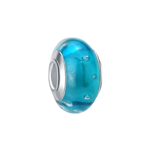 Blue bubble glass charm bead with silver metal core for DIY ethnic bracelet jewelry