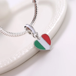 Italian flag heart charm pendant on silver snake chain bracelet jewelry accessory