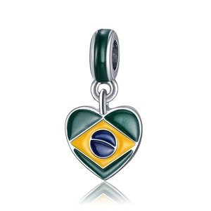 Colgante de corazón con bandera de Brasil en plata 925 con esmalte para pulseras