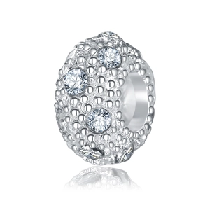 Alloy Round Charm Bead With Rhinestones For DIY Jewelry Making Accessories Silver Color Flat Bead For Bracelet Necklace