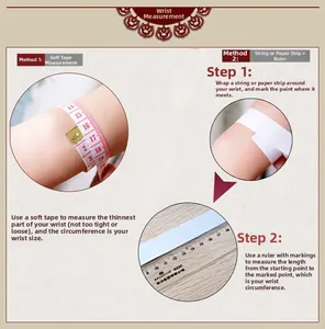 Wrist measurement guide for bracelets using a soft tape measure or paper strip method