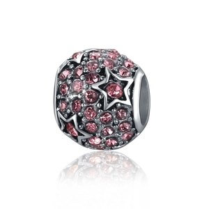 Starry sky sphere charm with pink zircon pavé setting and hollow star design for DIY bracelet