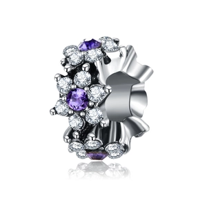 Romantic Purple Zirconia Flower Alloy Charm For DIY Snake Chain Bracelet Women Fashion Jewelry Making Sakura Floral Bead
