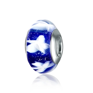 Starry Sky Blue Five-Pointed Star Lampwork Glass Bead S925 Sterling Silver Core Charm For DIY Bracelet Making Women Jewelry