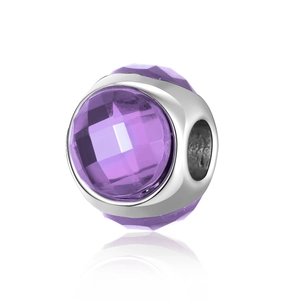 Macro di perla sfaccettata color lavanda occhio di gatto con nucleo in argento lucido per charms