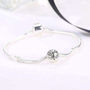 925 silver snake chain bracelet with sparkling tree of life bead and cubic zirconia