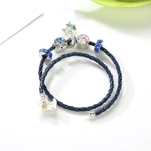 Blue double-layer leather wrap bracelet with starfish pendant and ocean style beads